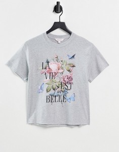 Серая футболка с надписью "La Vie Est Belle" Miss Selfridge-Серый