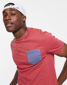 Футболка из органического хлопка с контрастным карманом ASOS DESIGN-Красный