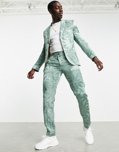 Пижамные брюки зеленого цвета облегающего кроя из сатина с цветочным узором ASOS DESIGN-Зеленый цвет