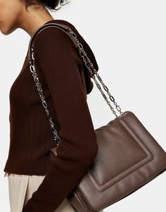 Дутая сумка на плечо шоколадного цвета Topshop-Коричневый цвет