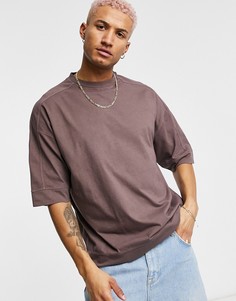Коричневая выбеленная oversized-футболка с объемной отделкой по нижнему краю и декоративными швами ASOS DESIGN-Коричневый цвет