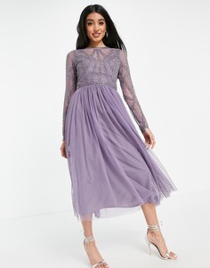 Фиолетовое платье миди с декорированным лифом и юбкой из тюля ASOS DESIGN-Многоцветный