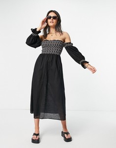 Черное платье со сборками River Island-Черный