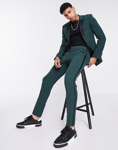 Темно-зеленые супероблегающие строгие брюки ASOS DESIGN-Красный