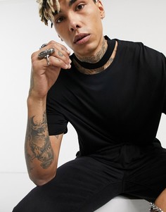 Черная свободная футболка с короткими рукавами и декоративным вырезом ASOS DESIGN-Черный
