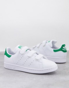Белые кроссовки с зеленой накладкой и ремешками из экологичных материалов adidas Originals Stan Smith-Белый