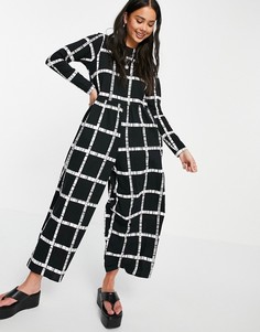 Свободный трикотажный комбинезон с монохромным решетчатым принтом ASOS DESIGN-Многоцветный