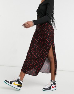 Юбка миди с цветочным принтом и разрезом от бедра ASOS DESIGN-Многоцветный