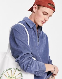Синяя вельветовая рубашка без застежки в стиле регби ASOS DESIGN-Голубой