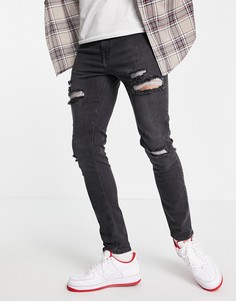 Выбеленные черные рваные джинсы скинни ASOS DESIGN-Черный