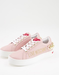Светло-розовые кроссовки на платформе с отделкой в виде сердечек Love Moschino-Розовый цвет