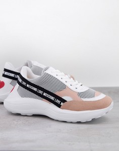 Розовые с белым кроссовки на толстой подошве с логотипом Love Moschino-Белый