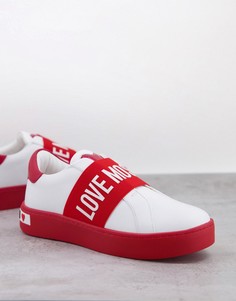 Бело-красные кроссовки с логотипом на перемычке Love Moschino-Белый