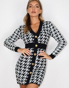 Платье на пуговицах спереди с узором "гусиные лапки" Missguided-Многоцветный