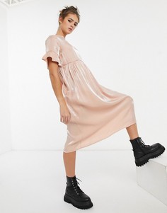 Розовое блестящее длинное свободное платье Lola May-Розовый