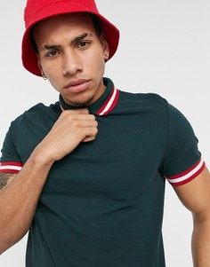 Зеленая футболка-поло из органического хлопка с контрастной окантовкой ASOS DESIGN-Зеленый цвет