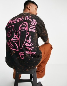 Черная футболка в стиле oversized из органического хлопка с эффектом кислотной стирки и принтом из розовых линий на спине ASOS DESIGN-Черный