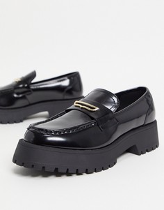Черные лоферы из искусственной кожи с толстой подошвой ASOS DESIGN-Черный