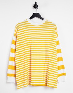 Oversized-лонгслив ярко-желтого цвета со вставками в полоску ASOS DESIGN-Желтый