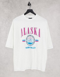 Белая меланжевая oversized-футболка из органического хлопка с принтом в университетском стиле "Alaska" ASOS DESIGN-Белый