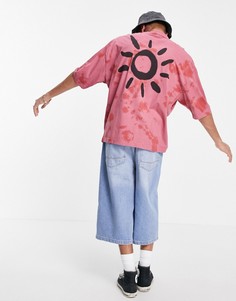 Розовая oversized-футболка из органического хлопка с принтом тай-дай и принтом граффити ASOS DESIGN-Розовый цвет