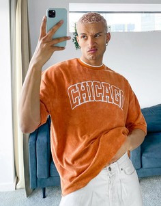 Светло-коричневая махровая oversized-футболка с принтом города ASOS DESIGN-Коричневый цвет