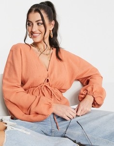 Терракотовый топ из жатой ткани со шнуровкой спереди ASOS DESIGN-Многоцветный