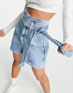 Светло-голубые выбеленные шорты из денима с завязкой на талии Tommy Jeans-Голубой