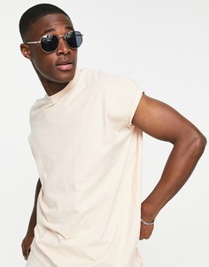 Длинная oversize-футболка с отворотами на рукавах ASOS DESIGN-Нейтральный