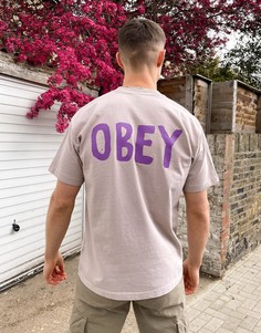 Бежевая футболка из плотной ткани с принтом на спине Obey-Светло-бежевый