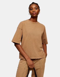 Oversized-футболка с эффектом кислотной стирки Topshop-Коричневый цвет