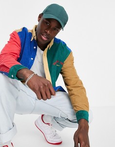 Вельветовая oversized-рубашка 90-х в стиле колор блок с принтом на груди ASOS DESIGN-Зеленый цвет