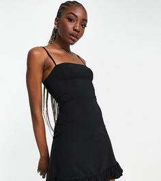 Черный сарафан на бретелях с оборкой по подолу ASOS DESIGN Tall