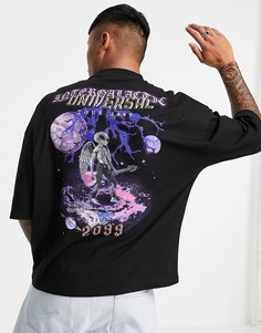 Черная oversized-футболка с принтом инопланетянина на спине ASOS DESIGN-Черный