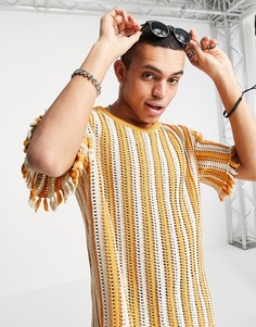 Пастельно-оранжевая вязаная футболка в фактурную полоску ASOS DESIGN-Оранжевый цвет