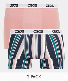 Комплект из 2 боксеров-брифов в полоску в пастельных тонах ASOS DESIGN-Розовый цвет