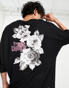 Oversized-футболка черного цвета с цветочным фотопринтом на спине ASOS DESIGN-Серый