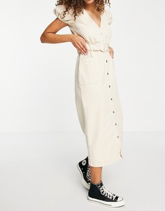 Джинсовое платье миди цвета экрю с поясом ASOS DESIGN-Белый