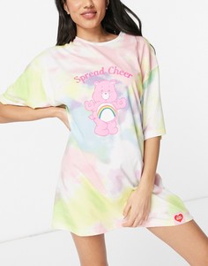 Радужная пижамная футболка с принтом тай-дай и в виде медвежонка ASOS DESIGN-Многоцветный