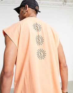 Оранжевая oversized-майка с принтом солнца на спине ASOS DESIGN-Оранжевый цвет