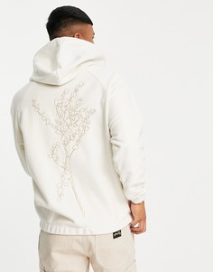 Флисовый oversized-худи бежевого цвета с вышитым контурным рисунком на спине ASOS DESIGN-Светло-бежевый