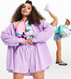 Сиреневая пляжная рубашка из фактурной ткани на пуговицах ASOS DESIGN Curve-Фиолетовый цвет