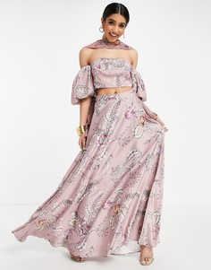 Юбка макси розового цвета с современным принтом пейсли ASOS DESIGN Lehenga-Розовый цвет