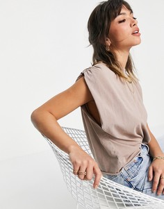 Серо-коричневая выбеленная футболка без рукавов с присборенными плечами ASOS DESIGN-Светло-бежевый