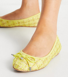 Желтые балетки из твида с круглым носком для широкой стопы ASOS DESIGN Wide Fit Lallie-Желтый
