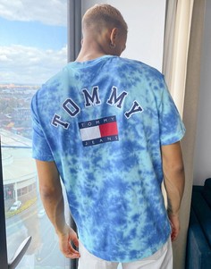 Синяя футболка свободного кроя в стиле тай-дай с принтом в виде флага и логотипа из лимитированной коллекции Tommy Jeans-Голубой