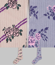 Набор из 2 пар спортивных носков с цветочным принтом ASOS DESIGN-Многоцветный