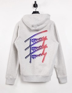 Серебристо-серое меланжевое худи с рукописным логотипом сзади Tommy Jeans-Серый