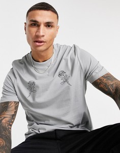 Серая футболка с принтом розы на груди ASOS DESIGN-Серый