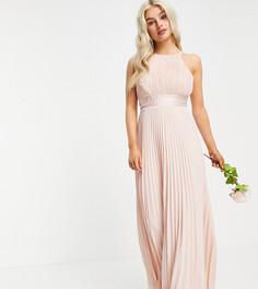 Плиссированное платье-сарафан макси для подружки невесты с атласным поясом ASOS DESIGN Petite Bridesmaid-Розовый цвет